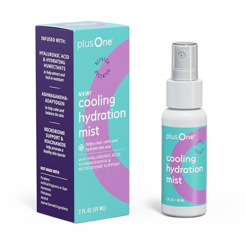plusOne Cooling Hydration Mist 3-in-1 Body & Face Spray with Niacinamide Hyaluronic Acid & Ashwagandha pH-Balanced Support for Menopause 4oz