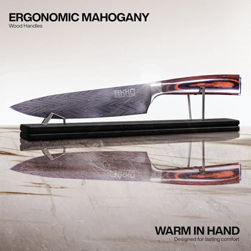 Jikko New Reinforced Carbon Steel Japanese Kitchen Knife Set – DiamondRazor Series – Ultra Sharp Japanese Knife Set & Chef Knife Set with Mahogany Wood Handles – Professional Chef's Knives