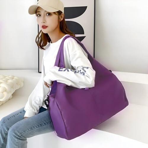 Image of BANQLYN Women Nylon Dry Wet Depart Sport Bag Multifunction Fitness Training Yoga Duffle Bag with Shoe compartmentFitness Bag Yoga Mat Bag (Purple)