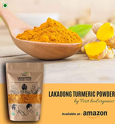 Image of First Bud Organics Lakadong Turmeric Powder | High Curcumin Content Haldi Powder| Organic | Immunity Booster | Unprocessed | Directly sourced from Meghalaya 250 GM Pack of 3