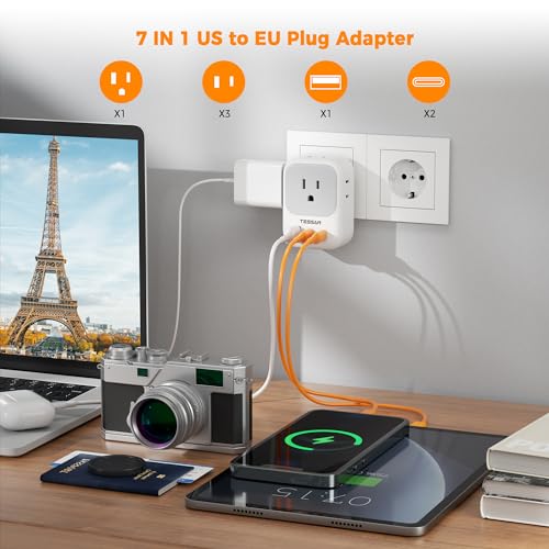 image for TESSAN European Travel Plug Adapter, Type C Power Adaptor with 4 AC Ou