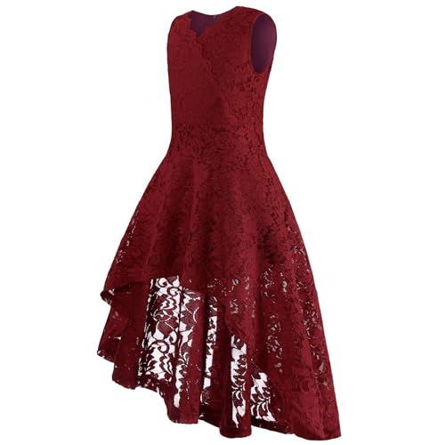 Girls Floral Lace Dress Easter Bridesmaid Vintage Formal Cocktail Party Swallowtail Swing Dresses 7-14 Years2