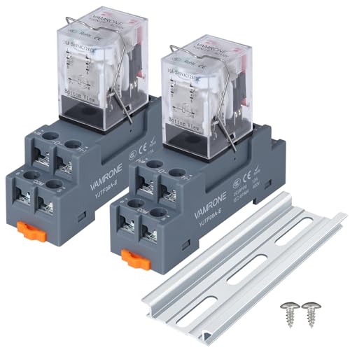 2PCS Electromagnetic Power Relay, 8-Pin 10A 110/120 AC Relay Coil with Socket Base, LED Indicator, DPDT 2NO 2NC - MY2NJ 2PCS [Applicable for DIN Rail System]