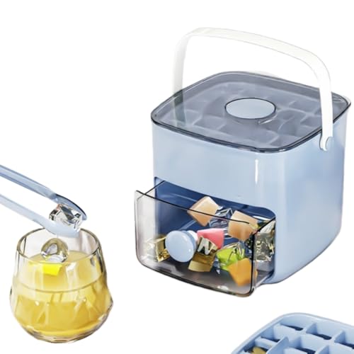 Eiswürfelform mit Deckel und Mülleimer, wiederverwendbar, 2-lagig, tragbar, BPA-frei, leicht zu lösen, 48 Stück Eiswürfelform für Gefrierschrank, Getränke, Cocktails, Partys (blau)
