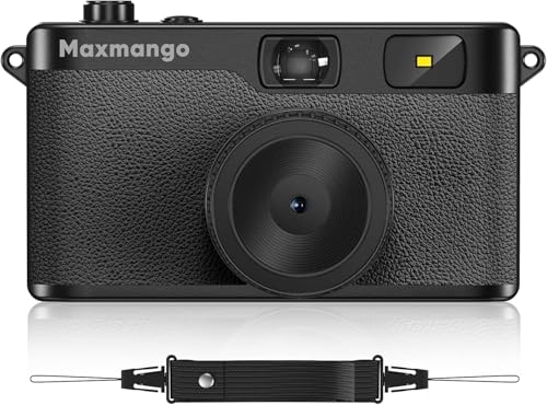 Maxmango D53 Retro Digitalkamera ohne Bildschirm Einwegkamera-Ersatz Downloadbare DIY-Filter Fotos Sofort aufs Handy per USB-C inkl. 8GB SD-Karte Wiederaufladbar (Schwarz)