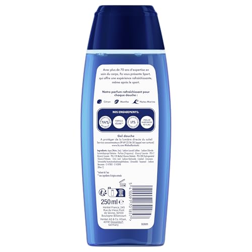 Fa Men Gel Douche Homme Revitalisant Active Sport Formule de pH neutre pour la peau Testé sous contrôle dermatologique Bouteille de 250 ml Lot de 6 - vue 2