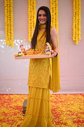 Image of YAZU LIFESTYLE Women Kurta and Sharara Set | Embroidery Kurti with Sharara & Dupatta Set | Short Kurta sharara with Attach Dupatta