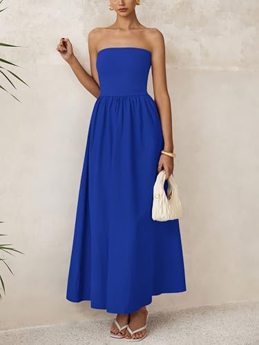 Image of PRETTYGARDEN Women 2026 Summer Elegant Strapless Maxi Dress Tube Top Dress A Line Flowy Long Wedding Party Cocktail Dresses
