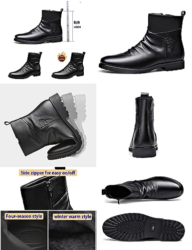 Keilinia Men's Black Leather High-top Dress Ankle Boot,2023 New Fall Winter Fashion Zip Plain Toe Business Casual Short Boots2
