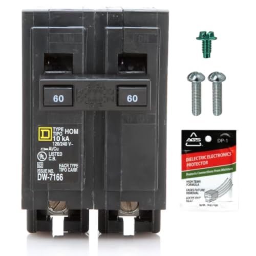 FalconSupply Genuine Square D HOM260 Circuit Breaker Kit Bundle (1 Pack) 60 Amp (60A) Double Pole 120/240V 10kAIC UL Listed Plug-On for Homeline Load Centers & Panel Box New Replacement