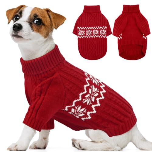 Kuoser Small Dog Sweater, Boy & Girl Christmas Outfit, Puppy Knitted Turtleneck Warm Dog Clothes for Pug, Dachshund, Red S Red S (Chest: 14.6'' / 37cm)