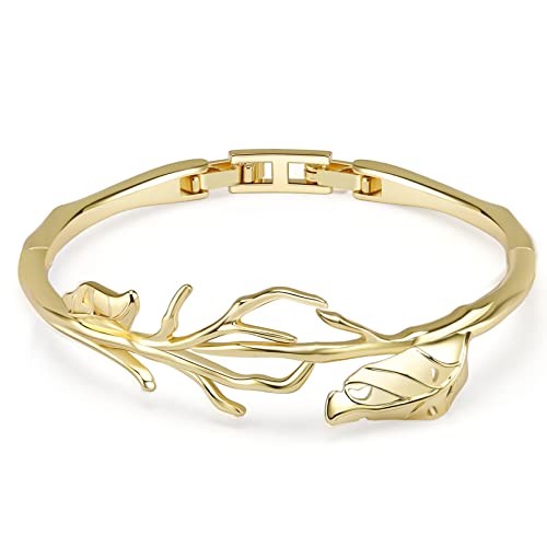 Menton Ezil Fasion Jewelry Golden Branches Bangle Bracelets For Women 18K Yellow Gold Plated Adjustable Bracelets Anniversary Valentine's Day Gift For Wife And Girlfriend (Autumn golden)