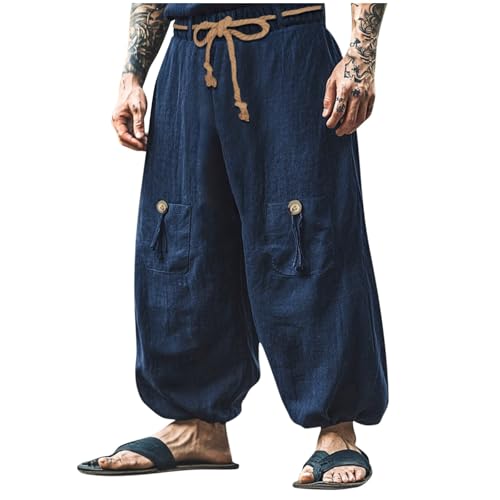 Pants for Man Fall Summer Linen Holiday Stretch Flare Wide Leg Tie Knot Plain Long Boot Cut Leg Pants Man 2025