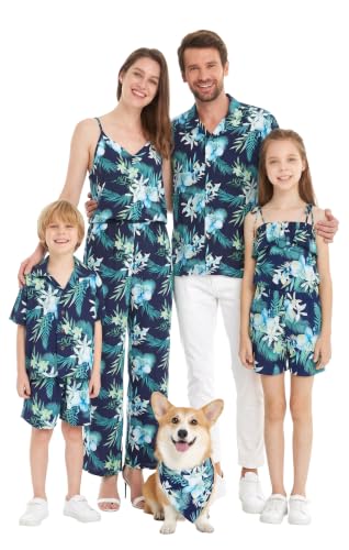 Image of Family Matching Hawaiian Clothes, Orchid Breeze Navy | Lightweight 100% rayon • Family matching outfits • Beach vacations • Luaus • Cruises • Family photos