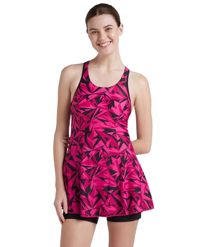 Image of Speedo Women's Printed Racerback Swimdress with Boyleg Swimming Costume