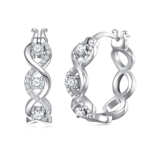 925 Sterling Silver Hoop Earrings for Women Hypoallergenic Cubic Zirconia Twisted Hoop Eearrings Lightweight Silver Hoop Earrings Jewelry Gifts