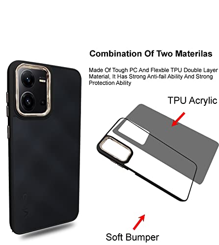 Image of A rtistque Frosted Translucent Back Cover Case for Vivo V25 5G | Electroplated Chrome Ring | Raised Camera Edges for Protection | Smooth Sides TPU - Black