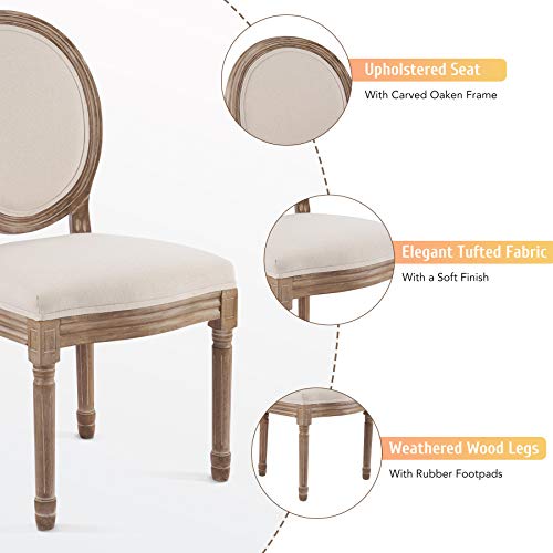 Vonluce Accent Chairs Set Of 2, French Upholstered Dining Chairs For Bedroom Living Room Kitchen, Vintage Vanity Chairs With Oval Birch Backrests Rubberwood Legs, Louis Xvi Farmhouse Home Decor, Beige #TOP2