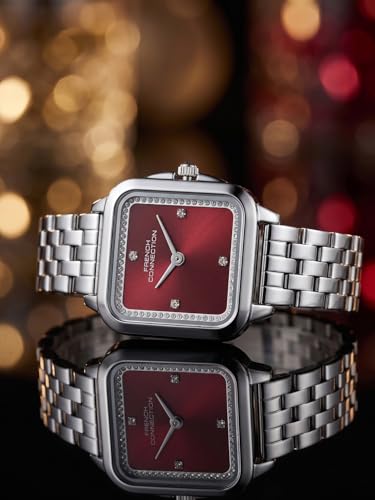 Image of French Connection Bijou Carre | Analog Display | Maroon Sunray Dial | Stainless Steel Strap | Watch for Women - FCN0217MSM