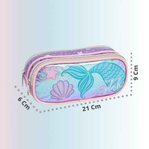 Kit Mochila Infantil Com Rodinha Menina Sereia Princesa Escolar Lancheira e Estojo Bolso Frontal (Se