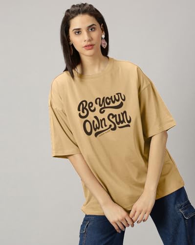 Image of Women's Printed Round Neck Oversized Longline Drop Shoulder Boho Style T-Shirt | Loose Fit Drop Shoulder | Soft Breathable Summer T-Shirt