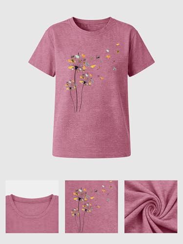 Image of Anbech Womens Dandelion Graphic T-Shirts Teen Girls Cute Sunflower Print Casual Tee Tops