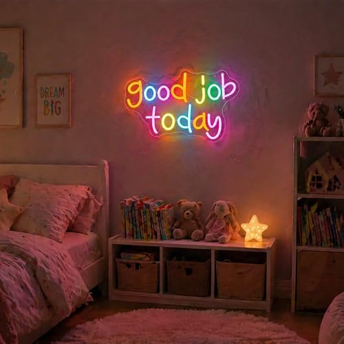 Image of Good Job Today Neon Sign for Wall Decor Light Up Sign Positive Led Signs for Class Room Party Home Wall Decor USB Powered