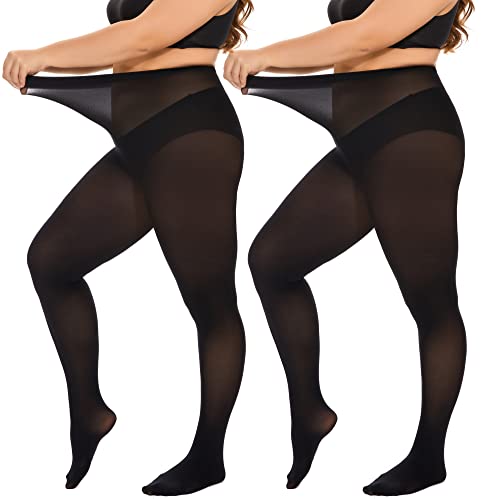 DUCMODA Collant Grande Taille pour Femme Doux Curvy Taille Haute Semi Opaque,2 Pairs-Noirs 3XL