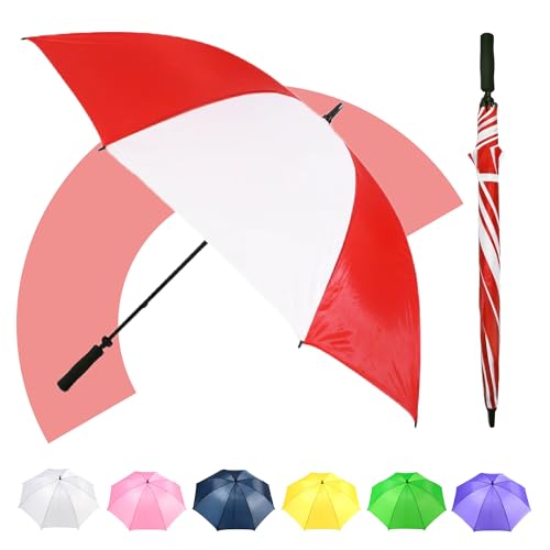 Image of Jollybrolly Red & White Golf Umbrella – Windproof & Rainrpoof Sun Umbrella, Large Canopy for Sun Protection, Anti-Wind Design, Perfect for Golf & UK Weather