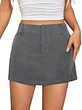SHENHE Women's Low Rise Zip Fly Solid Casual Straight Cute Mini Skirt with Pockets Dark Grey Large