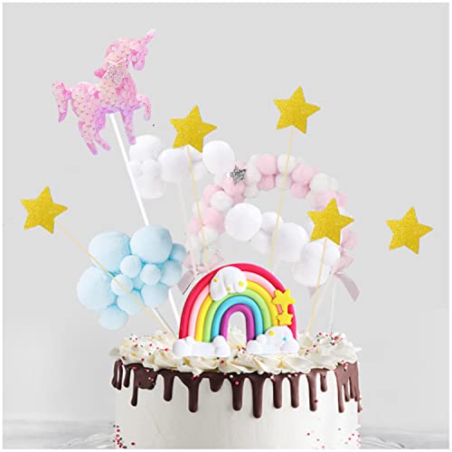 Kuchendekoration AMONENZ 11 Stücke Regenbogen Wolke Tortendeko Geburtstag, Einhorn Kuchen Topper, für Geburtstagstorten, Mottopartys, Abendveranstaltungen Cover