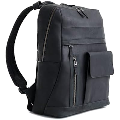 VELEZ Black Top Grain Leather Backpack + Small Messenger Bag For Men
