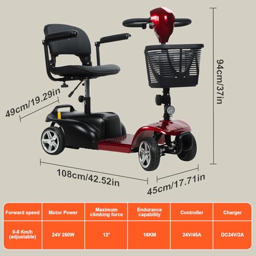 4 Wheel Mobility Scooter for Adults & Seniors - Upgraded Heavy Duty Electric Scooter with Extended Long Range Battery Foldable Portable Design for Travel Includes Charger & Basket US - Thumbnail 2