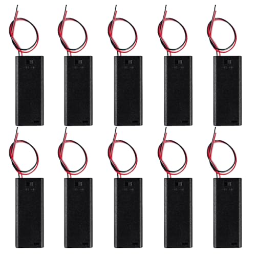 AEDIKO 10pcs AAA Battery Holder with Switch ON Off Case Back Cover 2x 1.5V Batteries Charger Holder Spring Clip Storage Box Cell Cable