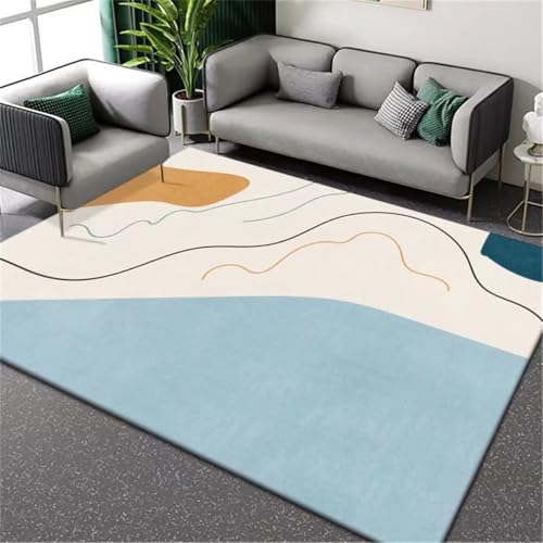 Tapis bleu et beige 80x120 cm à poil ras au design moderne pour le salon - 2