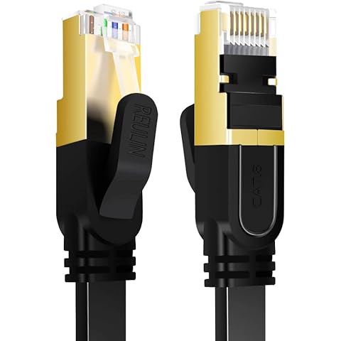 Reulin Ultra-Flexible, CAT8 Flat Ethernet Cable 1M, LAN Network Cable CAT 8 40-G, Internet Cable (1M) Cover