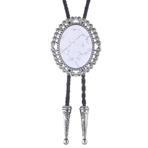 Image of Jeilwiy Bolo Tie for Men Real Stone Westwern Cowboy Ties Silver Bolos Women Leather Necktie Gift for Birthday Christmas