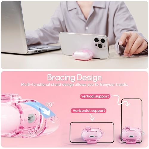 Image of for AirPods 4 Case 2024 with Safety Lock,Clear Pink | Clear Case with Phone Stand & Cleaner Kit,Cute Floral Chain for Women Girls,Soft TPU Protective Cover,Shockproof