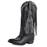 FancyQueen Cowboy Boots for Women Mid Calf Embroidered Cowgirl Boots Western Chunky Heel Pointed Toe country boots for women Pull On