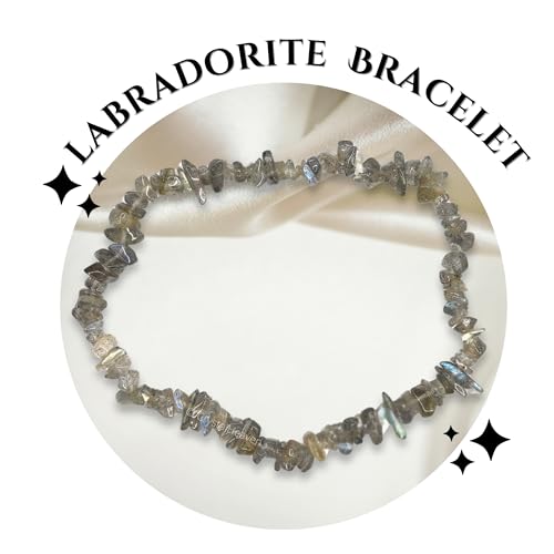 Image of Certified Labradorite Bracelet for Women Men with Healing Crystal and Reiki Stone - Beautiful Gemstone Beaded Bracelet for Balance, Harmony & Positive Energy (Chips Stone Beads)