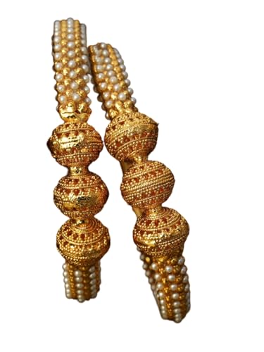 Image of Rubans Set of 2 22K Gold-Plated Stylish Stone Studded Traditional Bangles for Womens & Girls