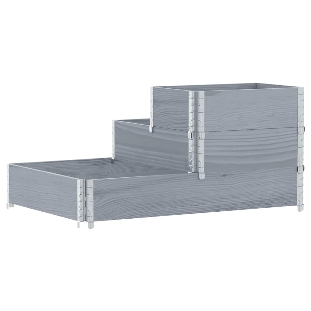 Marco para palés de 3 niveles, gris, 120 x 80 x 60,5 cm, madera maciza de pino apilable y plegable, marco para palés para transporte, almacenamiento y jardinera elevada