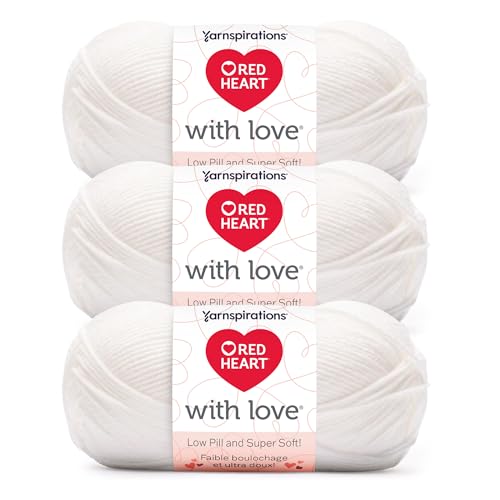 Image of Red Heart with Love Low Pill Yarn for Crocheting & Knitting, White, 3-Pack | #4 Medium Worsted Weight 100% Low Pill Acrylic Crochet and Knitting Yarn for Blankets, Sweaters, Hats, 171 yards, 100g /3.5oz
