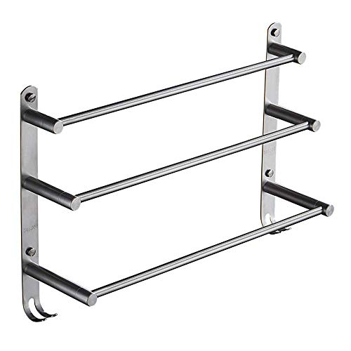 - Estante, toallero, toallero, toallero cromado de 3 niveles con ganchos, soporte para toallas montado en la pared, toallero para cocina, baño, inodoro, hotel, oficina, 60 cm