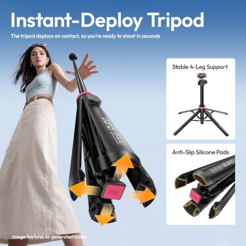 Image of ULANZI MT44M Auto Open Magnetic Phone Tripod, 59 inch Selfie Stick with Remote | Tripod Stand 2-in-1 Dual Mount&1 /4 inch Screw for Phone&Camera, 360Ball Head for iPhone Android, Vlogging, Live Streaming, Black