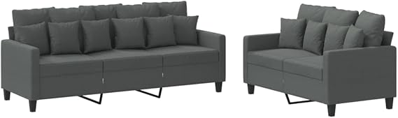 Large Dark Gray Polyester Fabric Sofa Set, Modern Rectangular 5-Seater Couch for Living Room, Durable Indoor Seating