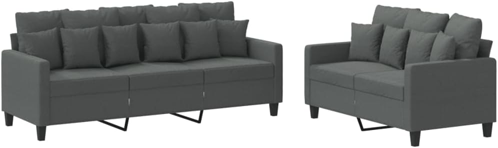Large Dark Gray Polyester Fabric Sofa Set, Modern Rectangular 5-Seater Couch for Living Room, Durable Indoor Seating