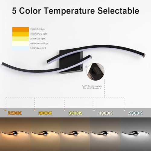 Image of 31.5 inch Modern Bathroom Vanity Light Black Lights Fixtures Dimmable 5CCT Led Bathroom Light Fixture Over Mirror Modern Wall lamp for Cabinet Hallway