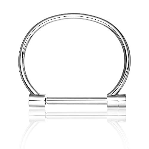 Cuff Bangle D Shape Bar Screw Shackle Horseshoe Bracelet Jewelry For Men Women Unisex (Silver) - Image 3