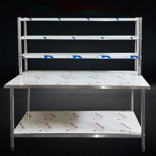 Banco de trabajo de acero inoxidable, estantería de 3 niveles con amplia mesa de preparación para cocina y lavandería, mesa de servicio de 0.6 mm de grosor